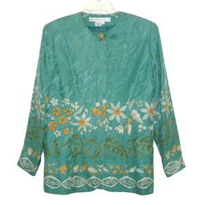 VTG Anne Crimmins Umi Collection Women's Silk Green Floral Jacket Blazer Size 10